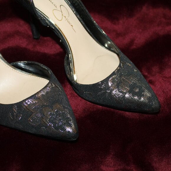 Jessica Simpson gold black heels - Picture 2 of 6